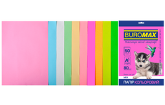 Набір кольорового паперу А4, 80г/м2, PASTEL+NEON, 10кол., 50арк., Асорті