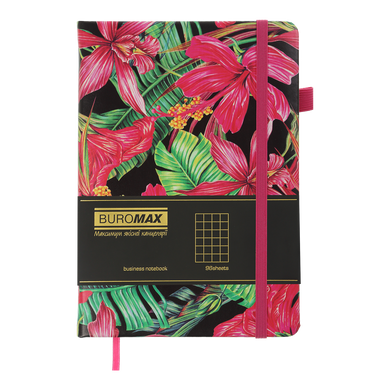 Блокнот діловий EXOTIC А5, 96л, клітинка, обкладинка штучна шкіра, малиновий