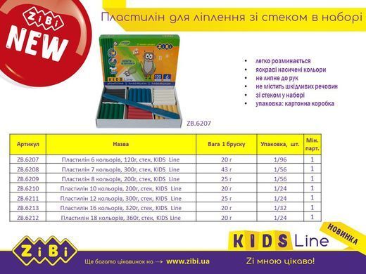Пластилін 7 кол., 300 гр., стек