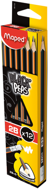 Олівець графітовий BLACK PEPS 2B, з гумкою, коробка з підвісом