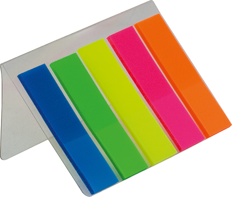 Закладки пласт. з клейким шаром NEON 45x12мм, 5х25арк., асорті, Асорті