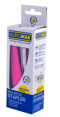 Степлер пластиковий RUBBER TOUCH до 20арк., (скоби №24; 26), рожевий, Рожевий