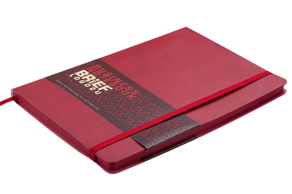 Блокнот діловий BRIEF LOGO2U А5, 96арк., клітинка, обкладинка зі штучної шкіри, червоний, Червоний