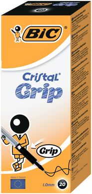 Ручка кулькова "Cristal Grip", чорна, 20 шт/уп, Чорний