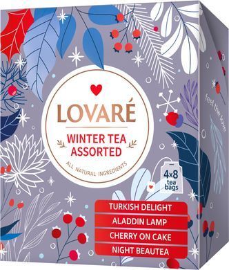 Чай чорний асорті 32 шт (4 види по 8 пак.), WINTER TEA ASSORTED, LOVARE