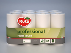 Рушники паперові "RUTA" Professional, 8 рул., на гільзі, 2 шар., білі