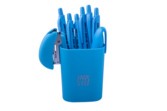 Степлер пластиковий RUBBER TOUCH Міні до 15арк., (скоби №24; 26), блакитний, Блакитний