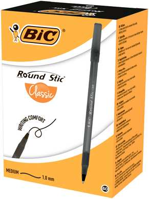 Ручка "Round Stic", чорна, 0.32 мм, 60 шт/уп, Чорний
