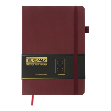 Блокнот діловий BRIEF А5, 96л, крапка, обкладинка штучна шкіра, бордовий