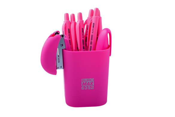 Степлер пластиковий RUBBER TOUCH Міні до 15арк., (скоби №24; 26), рожевий, Рожевий