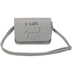 Сумка на плече маленька CAT LOVER плоска 19x15x6,5 см, сірий з зображенням кота із блискіток