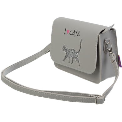 Сумка на плече маленька CAT LOVER плоска 19x15x6,5 см, сірий з зображенням кота із блискіток