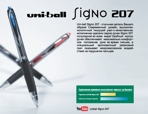 Ручка гел. авт. uni-ball Signo 207 micro 0.5мм, синя, Синій