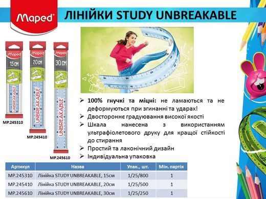 Лінійка STUDY UNBREAKABLE, 20см