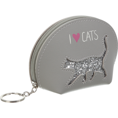 Кейс для монет CAT LOVER, плоский 12,5x8,5x4,5 см, сірий з зображенням кота із блискіток
