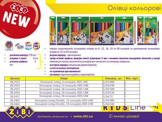 Кольорові олівці, 36 кольорів, KIDS LINE