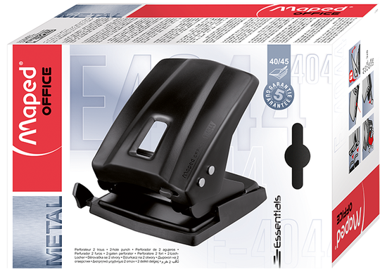 Діркопробивач металевий на 2 отв. ESSENTIALS METAL, 40/45л., чорний, Чорний