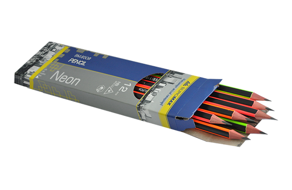 Олівець графітовий NEON НВ, чорно-неоновий, з гумкою, карт. коробка