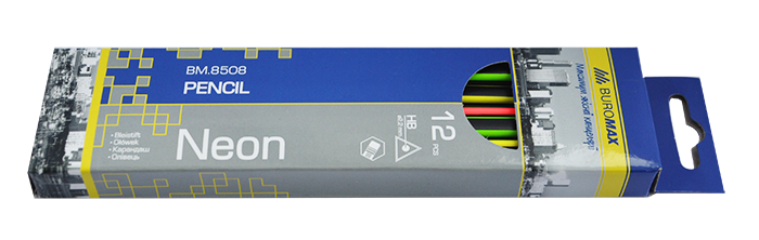 Олівець графітовий NEON НВ, чорно-неоновий, з гумкою, карт. коробка