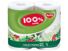 Папір туал. "100% Paper" 4 рул., На гільзі, 2-х сл., Білий RUTA